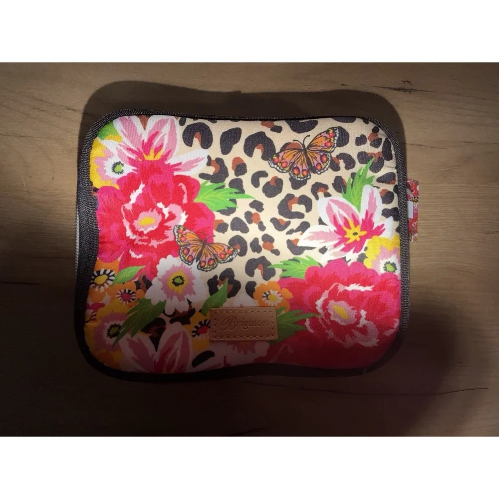 Brighton Garden Spots Zipper Jewelry Case Leopard Floral Butterfly Print NEW M